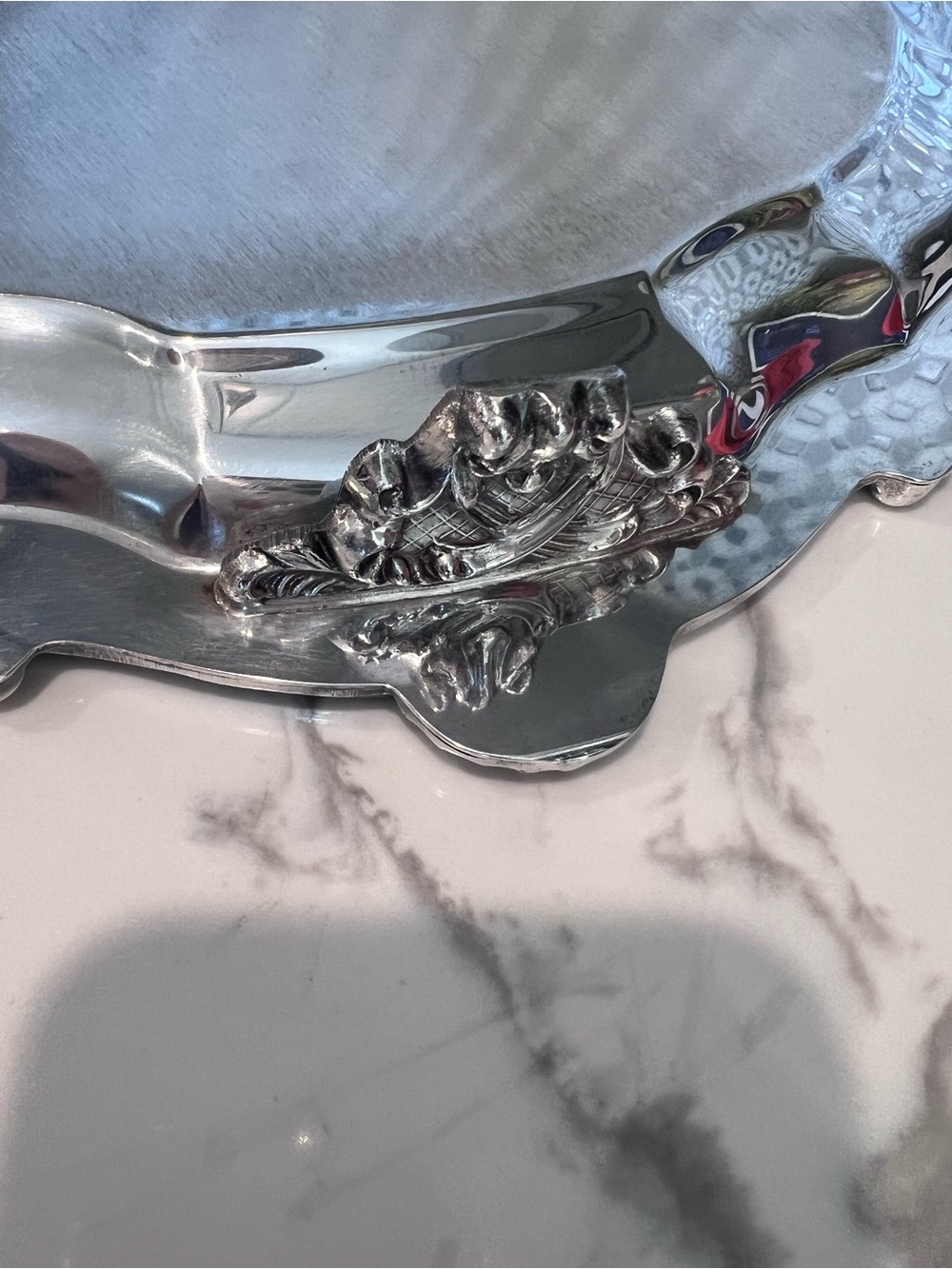 Antique Ornate Silver Plated Footed Tray Large 16" Heavy Solid Stamped Sheridan - Picture 8 of 12